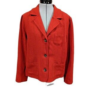 Red Herringbone Blazer Jacket Pockets Casual Classic Coat